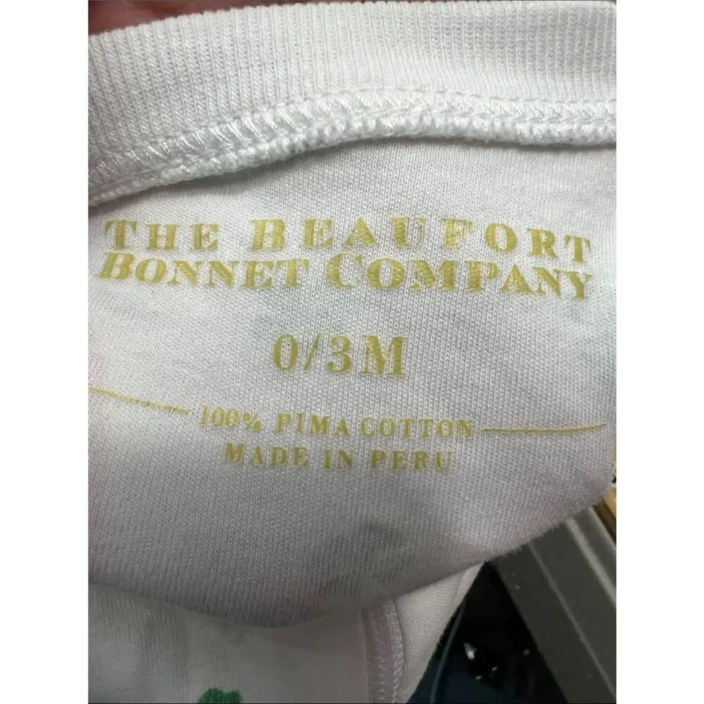 The Beaufort Bonnet Company shamrock bows and rainbows print footie NWOT o/3 m